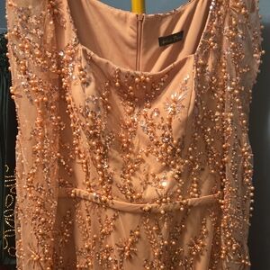 Peach Beaded Sequin Embellished Dress